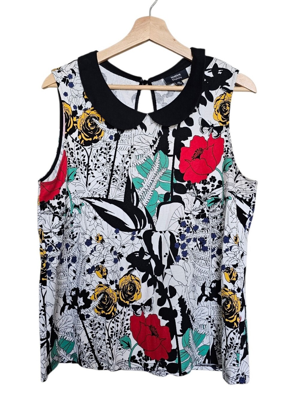 Modcloth X DuPenny Sleeveless Floral Print Top with Peter Pan Collar Size XL
